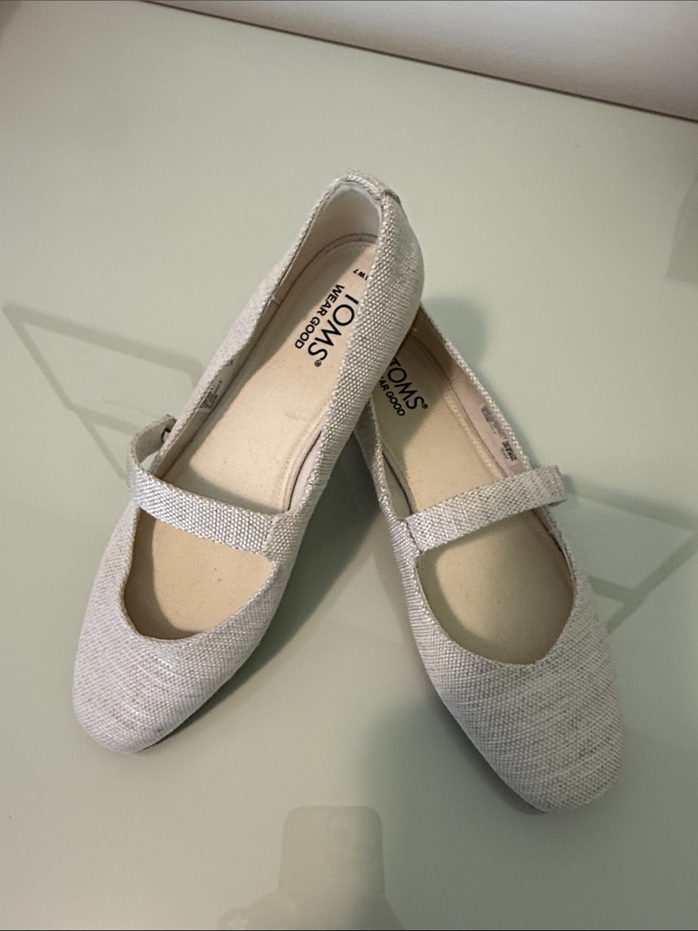 Toms Girls' Cream Sparkle Mary Jane Shoes